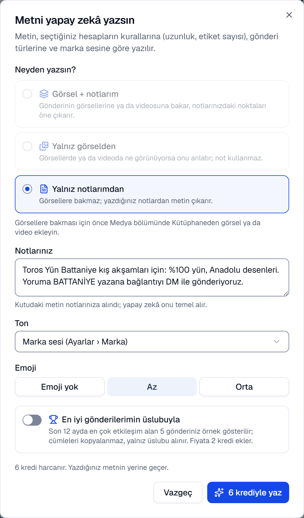Instagram ve Facebook için yapay zekâ yazarının sürümleriyle gönderi düzenleyici