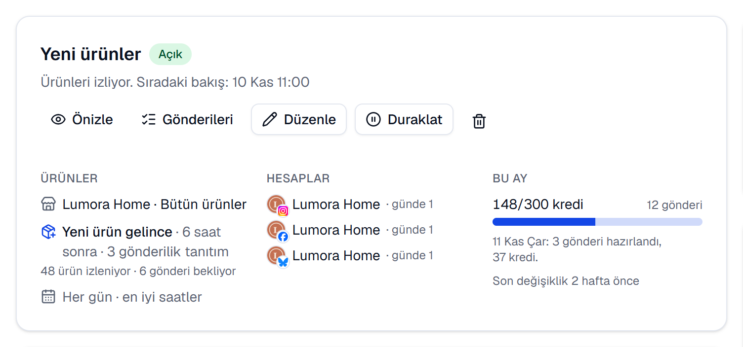Otomasyon sayfası: yeni gelenler, haftalık indirimler ve günde bir ürün kuralları