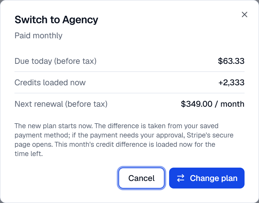 Switch to Agency: due today before tax, the credits loaded now, the next renewal and what the change does